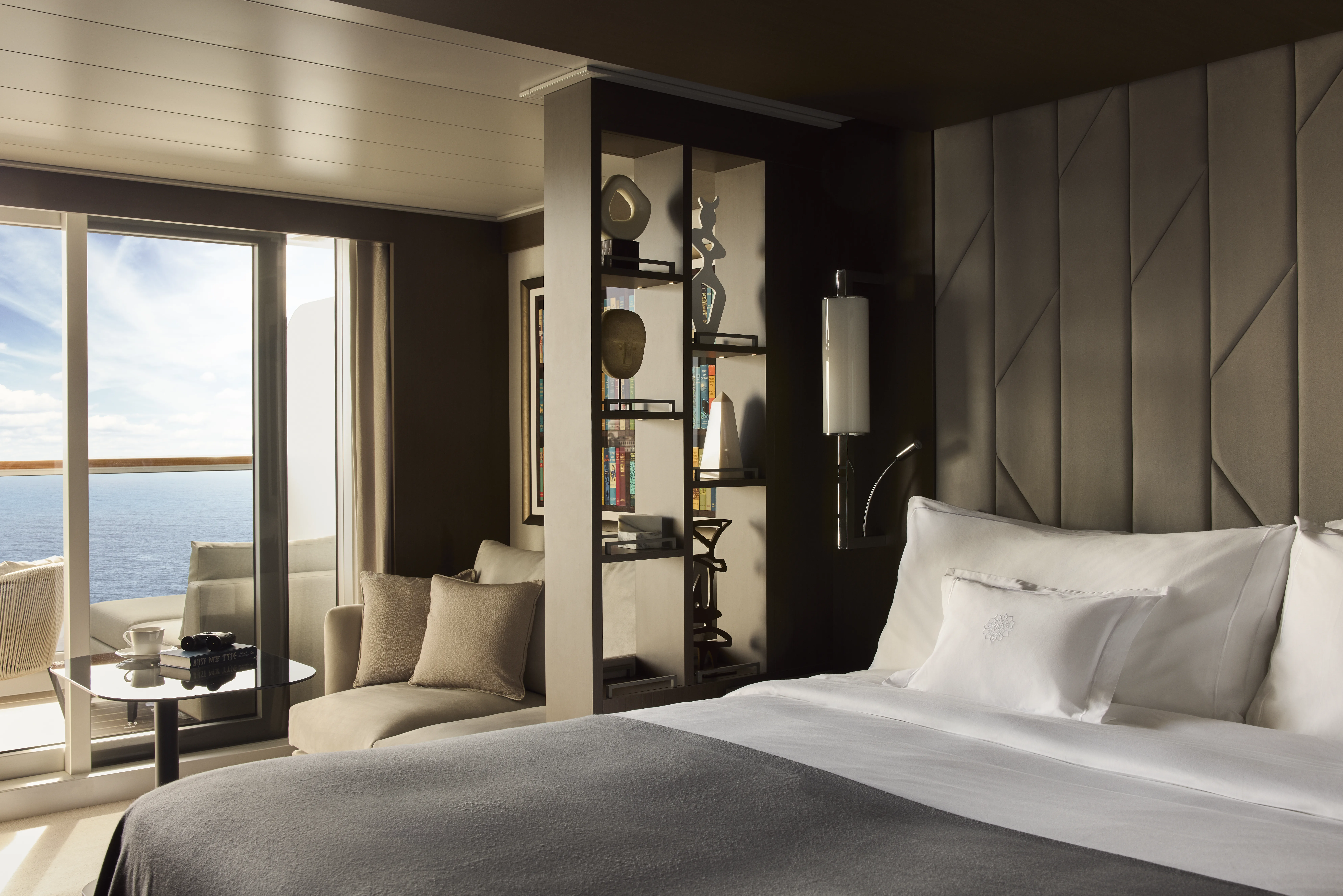 Ocean Terrace Suite bedroom on EXPLORA I with private terrace and ocean views